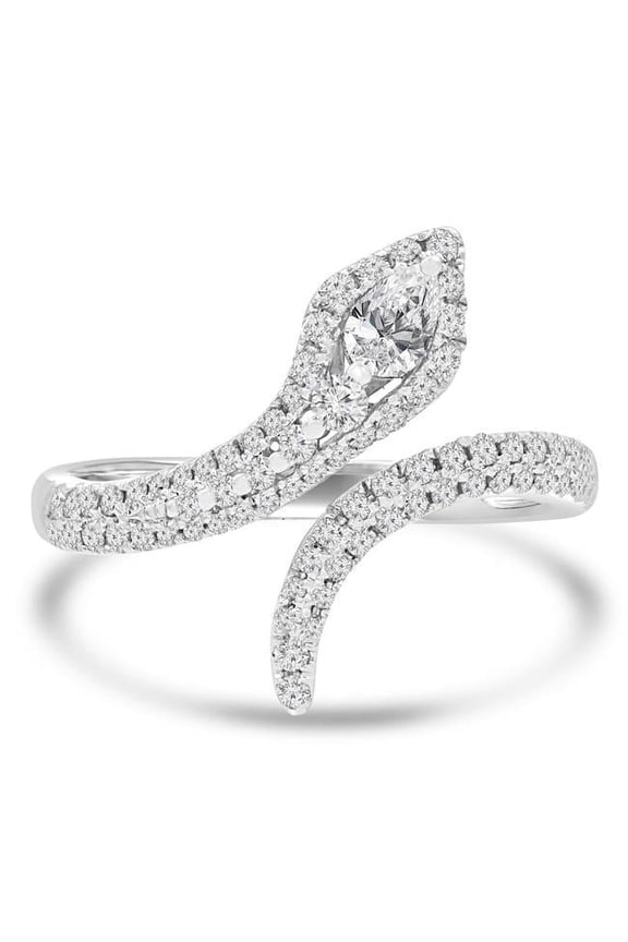 0.5 CTW Pear Diamond Snake Cocktail Ring in 18K White Gold - Size 5