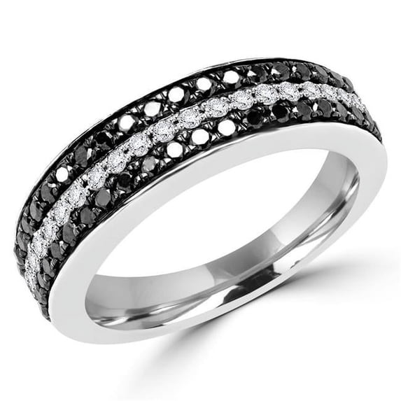 0.5 CTW Round Black Diamond Semi-Eternity Wedding Band Ring in 14K White Gold - Size 5
