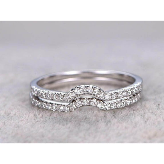 0.5 Carat 2 pcs Moissanite Diamond Wedding Ring Set Stacking Curved art deco wedding band Ring set with 18k Gold Plating