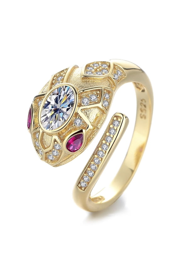 0.5 Carat Adjustable Open Snake Ring Gold Moissanite Rings for Women Dainty Oval D Color VVS1 Moissanite Engagement Ring Fashion Statement Promise Rings for Her