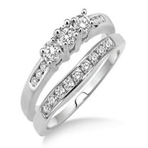 0.5 Carat Elegant Three Stone Trilogy Round Cut Bridal set in 10k White Gold