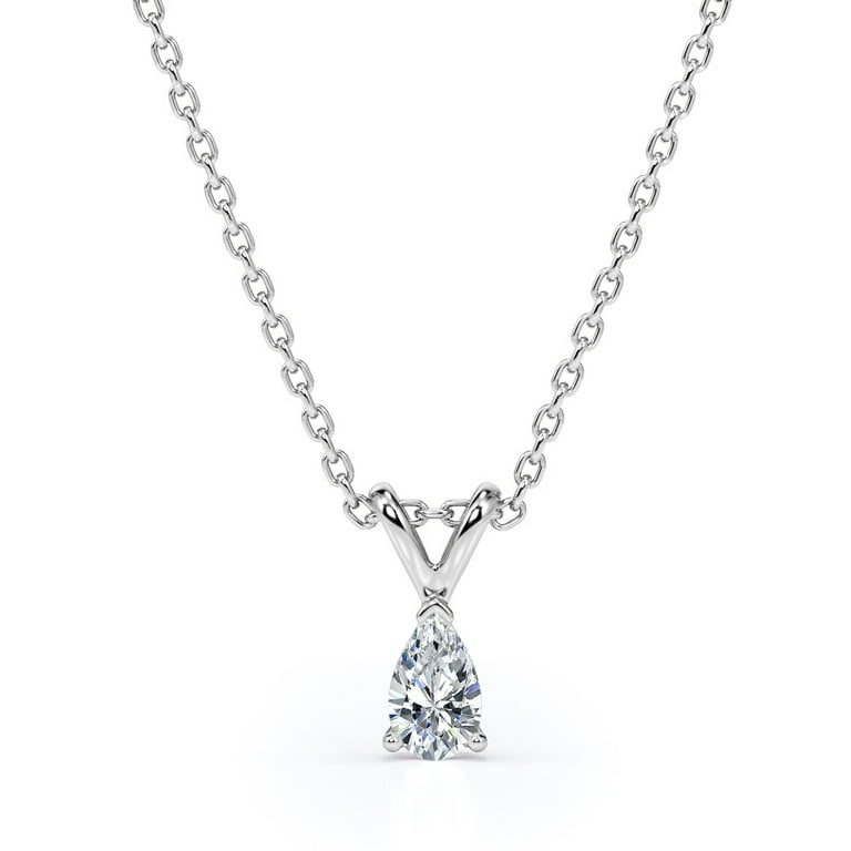 JeenMata Carat Pear Cut Diamond Pendant Necklace, 18K White - Main Image
