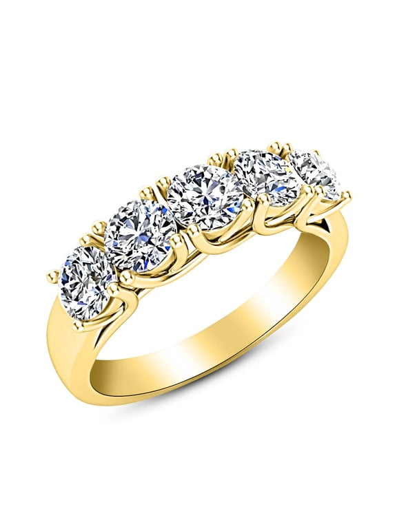 0.5 Carat (ctw) 14K Yellow Gold Round LAB GROWN Diamond Ladies Ladies 5 Five Stone Wedding Anniversary Stackable Ring Band Ultra Premium Collection (H-I Color VS2-SI1 Clarity)