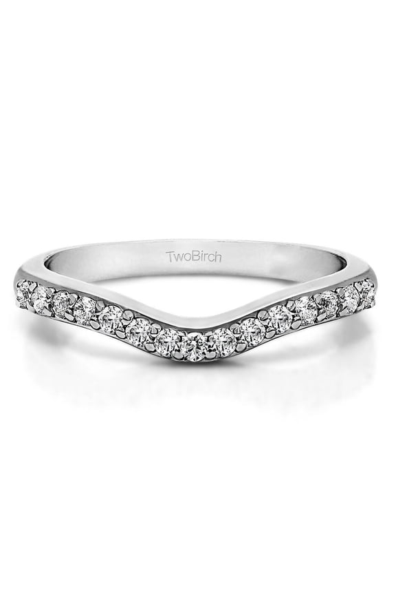 0.5 Ct. Fifteen Stone Delicate Curved Wedding Ring In Sterling Silver Brilliant Moissanite by TwoBirch (Size 9)