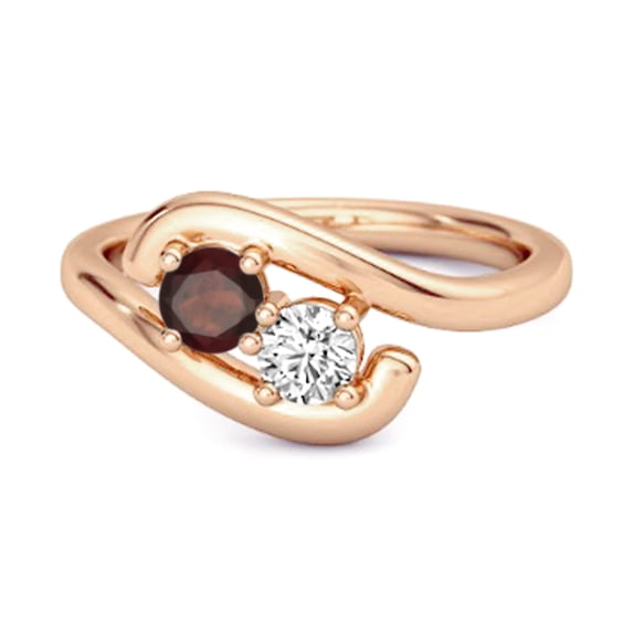 Mooneye 0.5 Ct Garnet 925 Sterling Silver Rose Plated Two Stone Swirl Engagement Women Ring