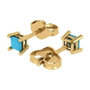CLARA PUCCI 0.5 Ct Princess Cut Studs Blue Turquoise 18K Yellow Solid Solid Gold Everyday Dainty Earrings Push Back