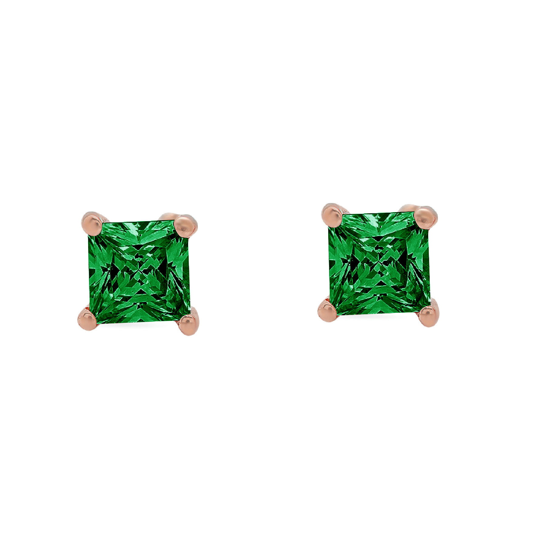 0.5 Ct Princess Cut Studs Green Simulated Emerald 14K Rose Gold ...