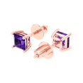 thumbnail image 1 of 0.5 Ct Princess Cut Studs Purple Natural Amethyst 14K Rose Solid Solid Gold Everyday Dainty Earrings Screw Back, 1 of 7
