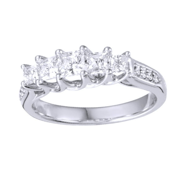 0.5 Ct Princess Cut White Diamond Five Stone Engagement Band Ring In 14K Solid White Gold