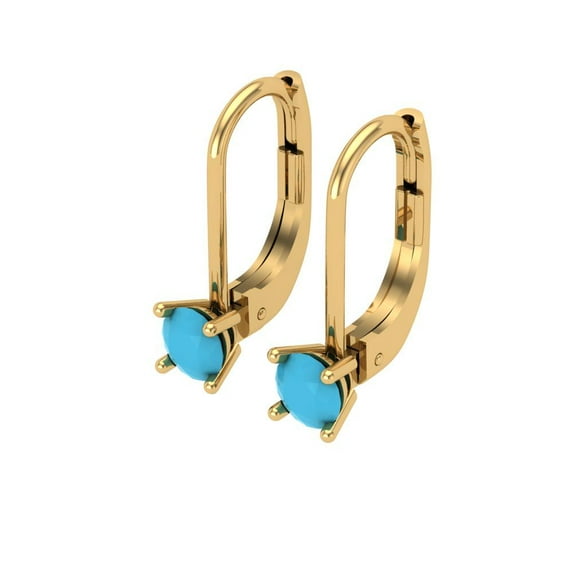 0.5 Ct Round Cut Drop Dangle Blue Turquoise 18K Yellow Solid Solid Gold Everyday Dainty Earrings Lever Back