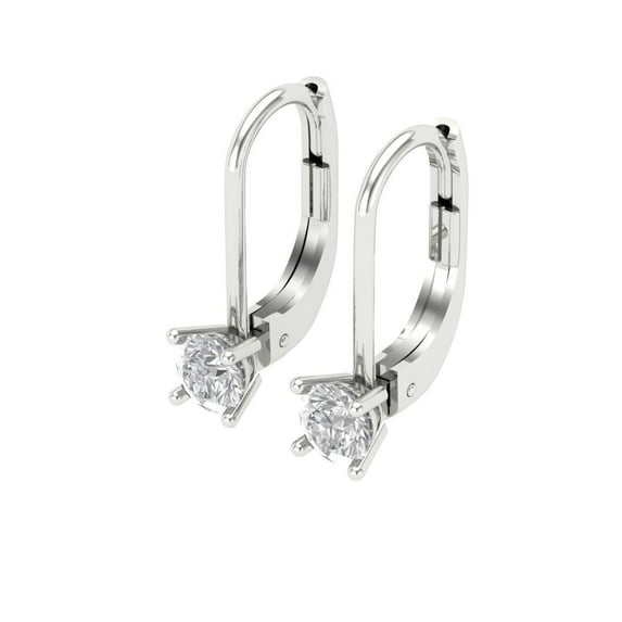 0.5 Ct Round Cut Drop Dangle Clear Crystal 18K White Solid Gold Everyday Dainty Earrings Lever Back