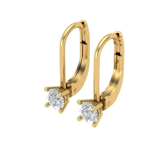 0.5 Ct Round Cut Drop Dangle White Sapphire 14K Yellow Solid Solid Gold Everyday Dainty Earrings Lever Back