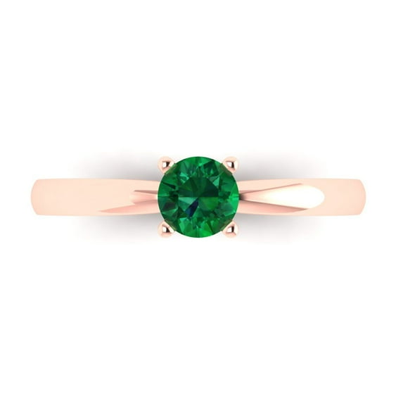 Solitaire Engagement Ring for Women - 0.5ct Simulated Emerald in 14K Rose Gold Promise Ring