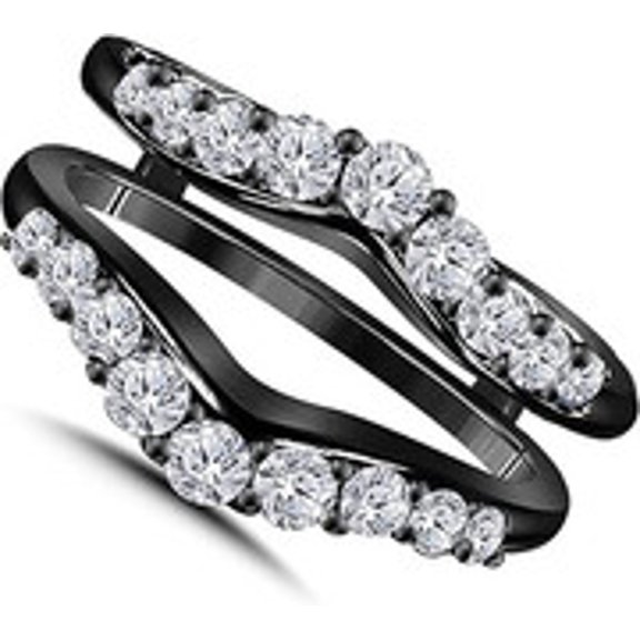 0.5 Ct Round Cut Lab Created Diamond 14K Black Rhodium Plated Ladies Wedding Band Guard Enhancer 925 Silver