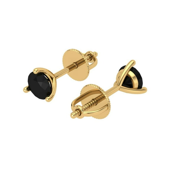 0.5 Ct Round Cut Studs Black Natural Onyx 14K Yellow Solid Solid Gold Everyday Dainty Earrings Screw Back
