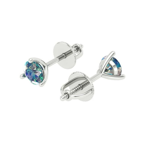 0.5 Ct Round Cut Studs Blue Moissanite 18K White Solid Solid Gold Everyday Dainty Earrings Screw Back