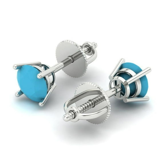 0.5 Ct Round Cut Studs Blue Turquoise 14K White Solid Solid Gold Everyday Dainty Earrings Screw Back