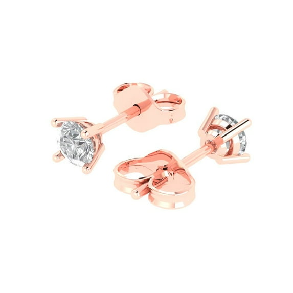0.5 Ct Round Cut Studs Clear Moissanite 14K Rose Solid Solid Gold Everyday Dainty Earrings Push Back