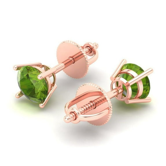 0.5 Ct Round Cut Studs Green Natural Peridot 14K Rose Solid Solid Gold Everyday Dainty Earrings Screw Back