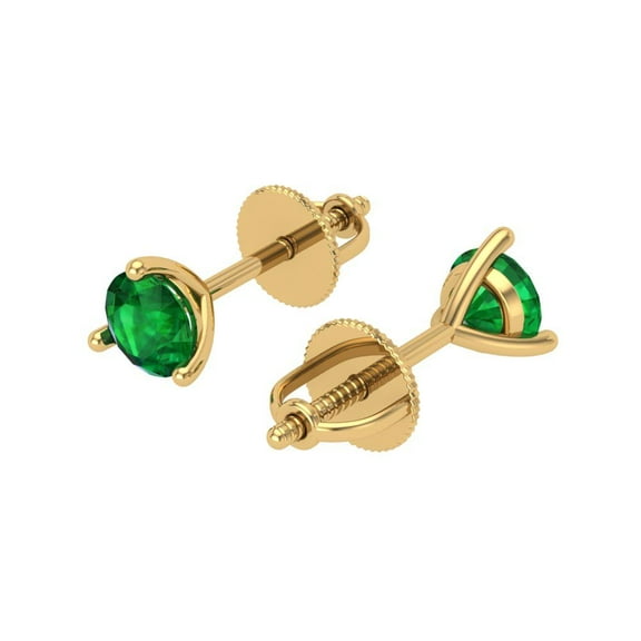 0.5 Ct Round Cut Studs Green Emerald 14K Yellow Solid Solid Gold Everyday Dainty Earrings Screw Back