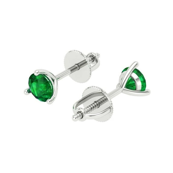 0.5 Ct Round Cut Studs Green Emerald 18K White Solid Solid Gold Everyday Dainty Earrings Screw Back