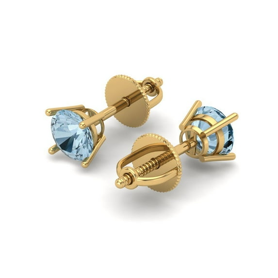 0.5 Ct Round Cut Studs Natural Sky Blue Topaz 18K Yellow Solid Solid Gold Everyday Dainty Earrings Screw Back