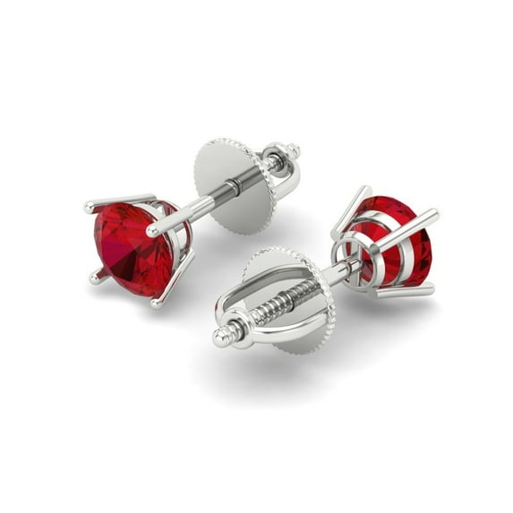 0.5 Ct Round Cut Studs Pink Tourmaline 18K White Solid Solid Gold Everyday Dainty Earrings Screw Back
