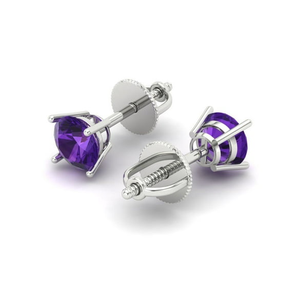 0.5 Ct Round Cut Studs Purple Natural Amethyst 18K White Solid Solid Gold Everyday Dainty Earrings Screw Back