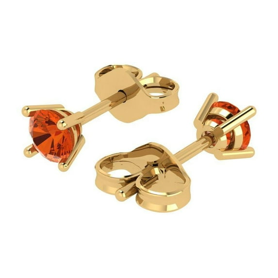 0.5 Ct Round Cut Studs Red Crystal 14K Yellow Solid Gold Everyday Dainty Earrings Push Back