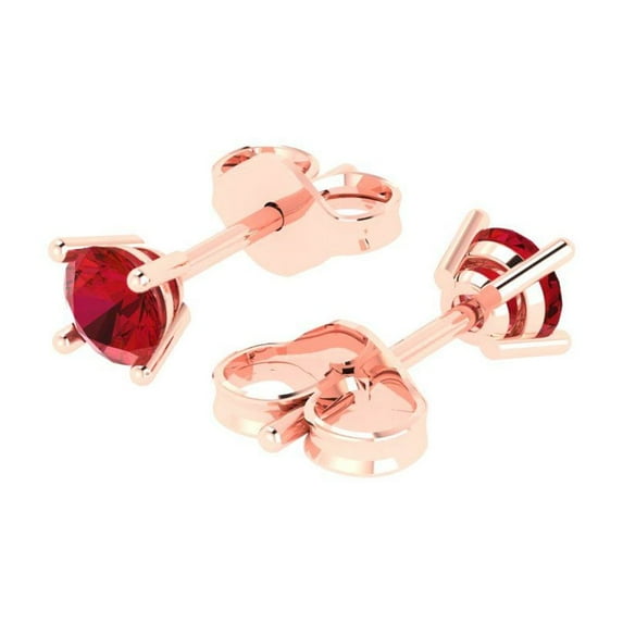 0.5 Ct Round Cut Studs Red Ruby 14K Rose Solid Solid Gold Everyday Dainty Earrings Push Back