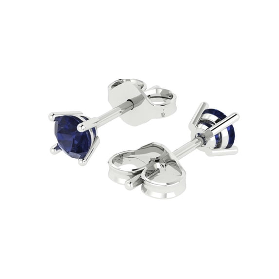 0.5 Ct Round Cut Studs Blue Sapphire 18K White Solid Solid Gold Everyday Dainty Earrings Push Back