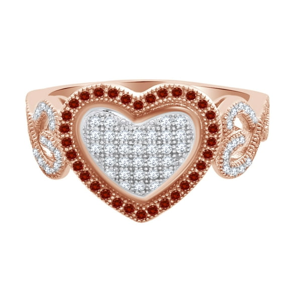 AFFY 0.5 Ct Round Garnet & White Cubic Zirconia Heat Ring in 14k Rose Gold Over Sterling Silver Ring Size - 10