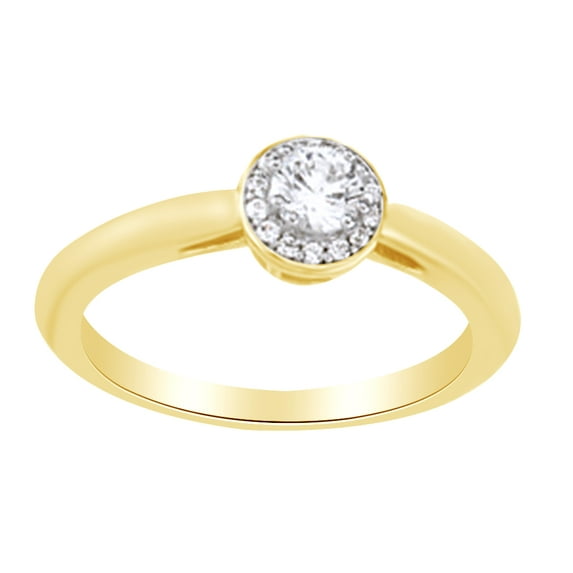 AFFY 0.5 Ct Round Shape White Diamond Halo Engagement Band Ring In 14K Solid Yellow Gold