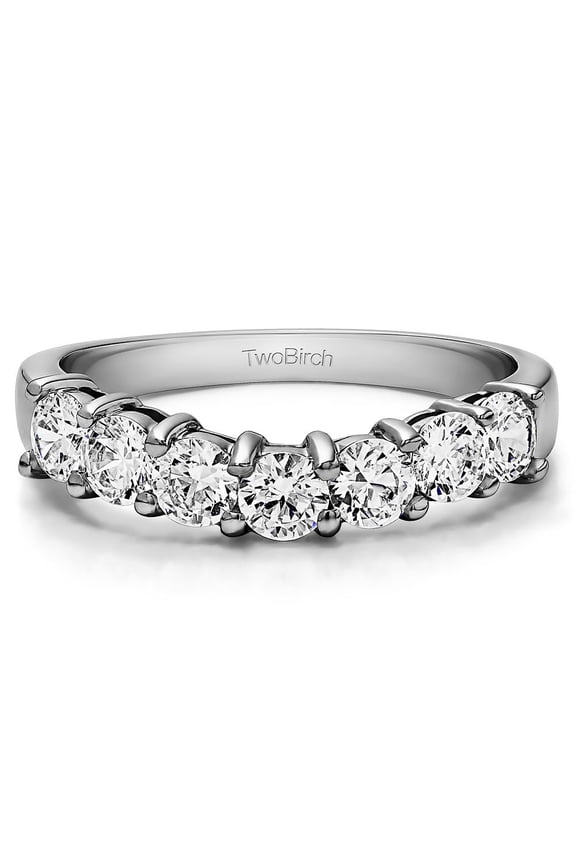0.5 Ct. Seven Stone Shared Prong Contoured Wedding Ring In Sterling Silver Cubic Zirconia (Sterling Silver, 13)