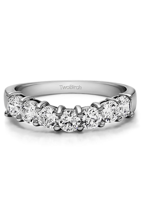 0.5 Ct. Seven Stone Shared Prong Contoured Wedding Ring In Sterling Silver With Brilliant Moissanite by TwoBirch (Size 6)