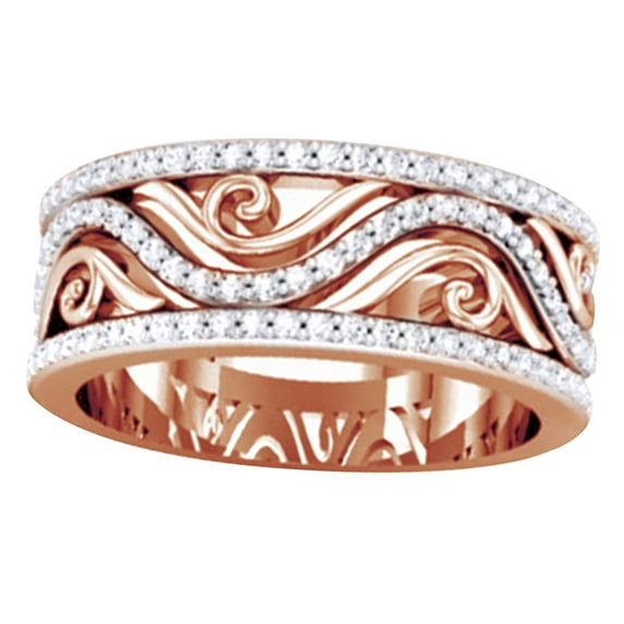 0.5 Ct White Diamond Wavy Swirl Anniversary Band Ring In 14K Solid Rose Gold
