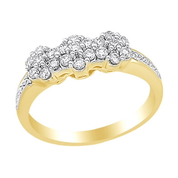 AFFY 0.5 Ct White Natural Diamond Cluster Flower Anniversary Band Ring in 14k Yellow Gold Ring Size - 6