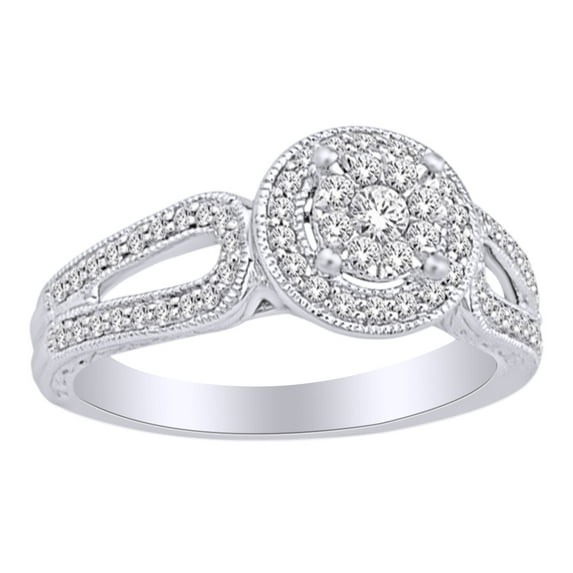 AFFY 0.5 Cttw Round Cut White Diamond Cluster Engagement Band Ring In 14K Solid White Gold