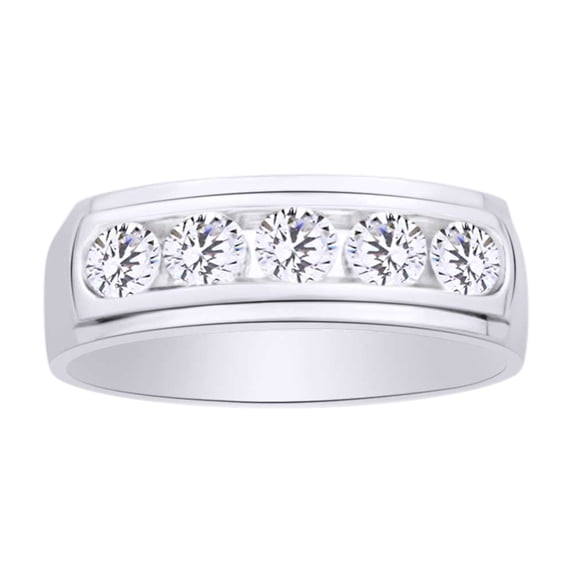 AFFY (0.5 Cttw) Round Cut White Natural Diamond Five Stone Engagement Ring In 14K Solid White Gold,Ring Size-9.5