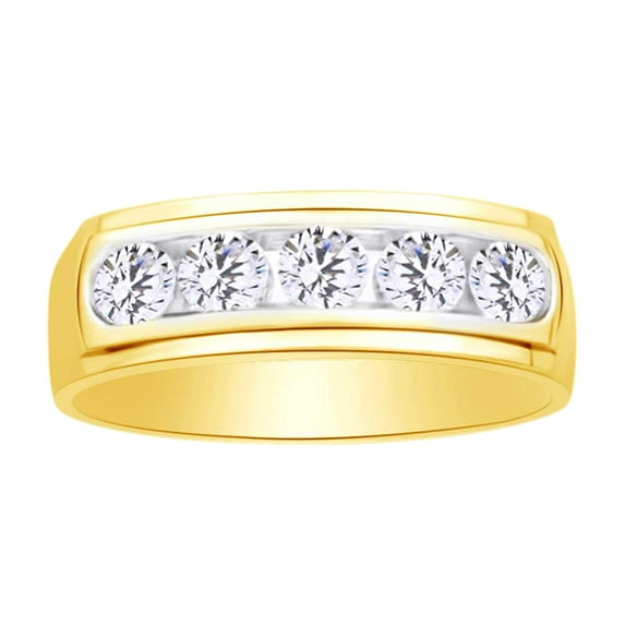 AFFY (0.5 Cttw) Round Cut White Natural Diamond Five Stone Engagement Ring In 14K Solid Yellow Gold,Ring Size-13