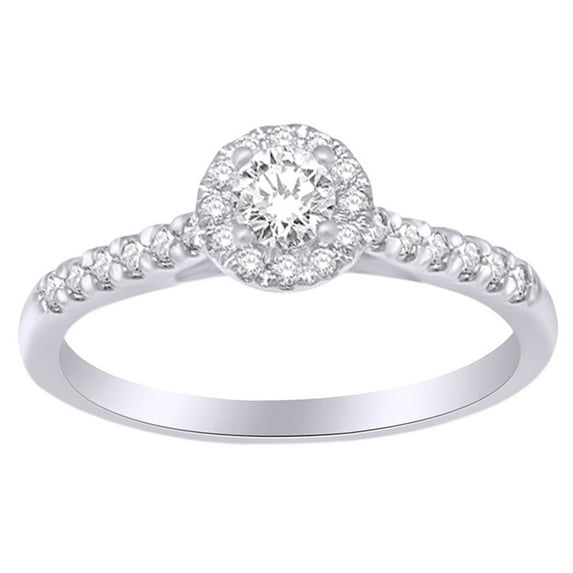 AFFY (0.5 Cttw) Round Cut White Natural Diamond Halo Style Engagement Ring In 14K Solid White Gold