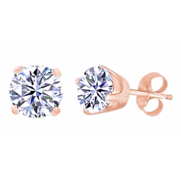 AFFY 0.5 Cttw Round Shape White Natural Diamond Solitaire Stud Earrings In 10K Solid Rose Gold