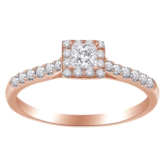 AFFY (0.5 Cttw) White Diamond Square Cluster Engagement Ring In 14K Solid Rose Gold