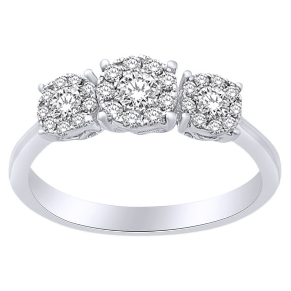 AFFY (0.5 Cttw) White Diamond Three Stone Engagement Ring In 14K Solid White Gold