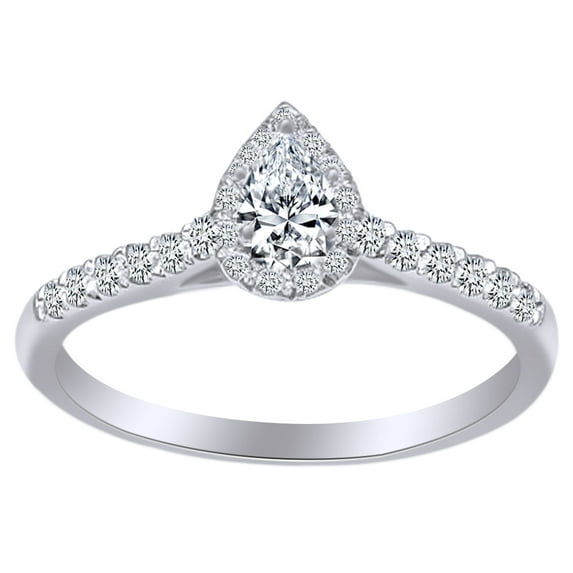 AFFY (0.5 Cttw) White Natural Diamond Pear Shaped Cluster Engagement Ring In 14K Solid White Gold