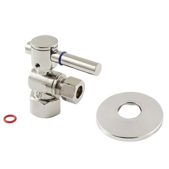 0.5 FIP x 0.37 in. OD Compression Quarter-Turn Angle Stop Valve with Flange, Polished Nickel