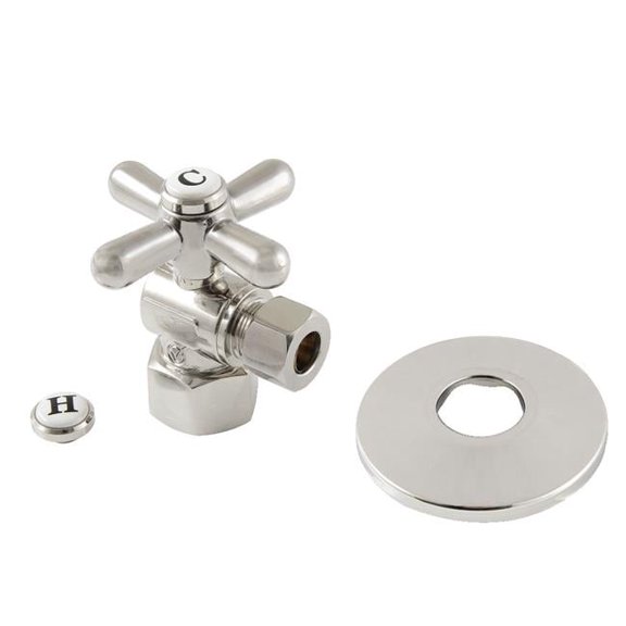 0.5 FIP x 0.37 in. OD Compression Quarter-Turn Angle Stop Valve with Flange, Polished Nickel