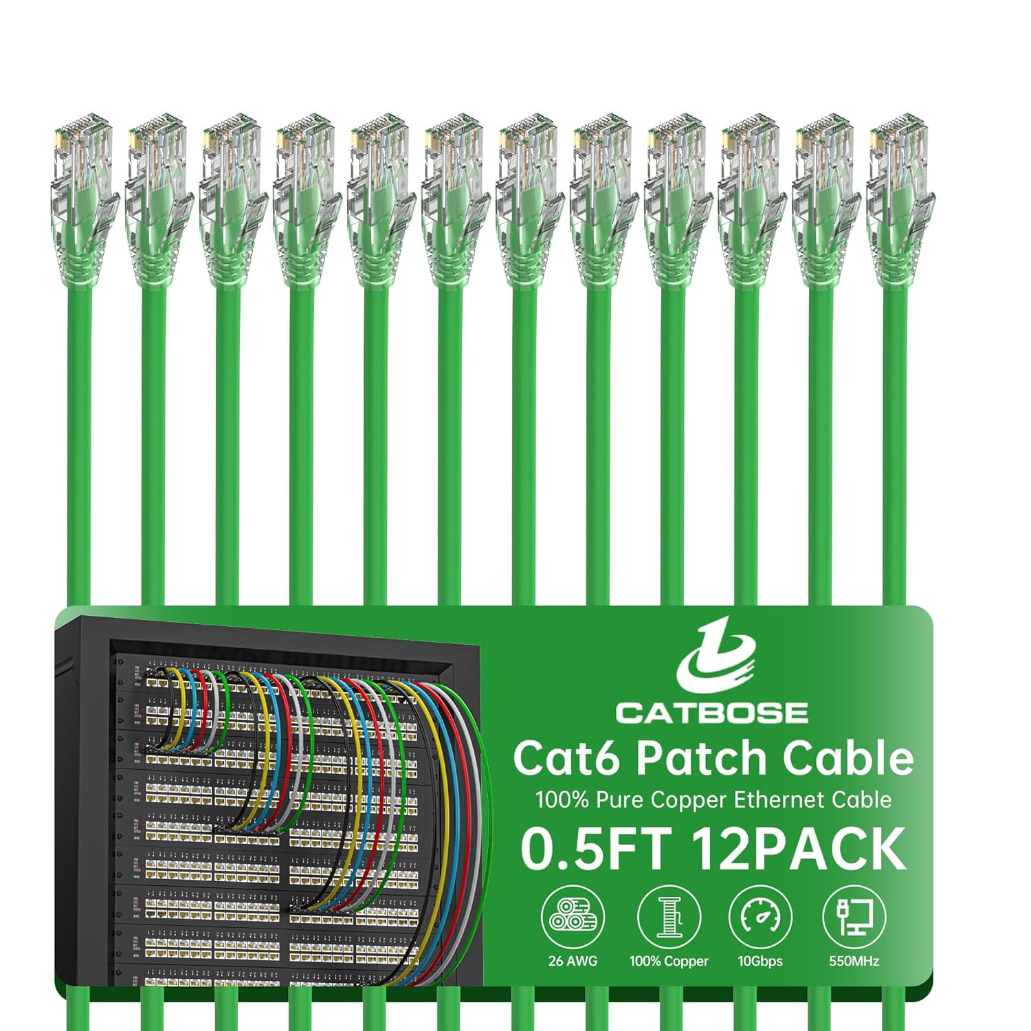 0.5 Foot Cat6 Patch Cables(12 Pack), Solid Pure Copper Patch Cord, Cat ...