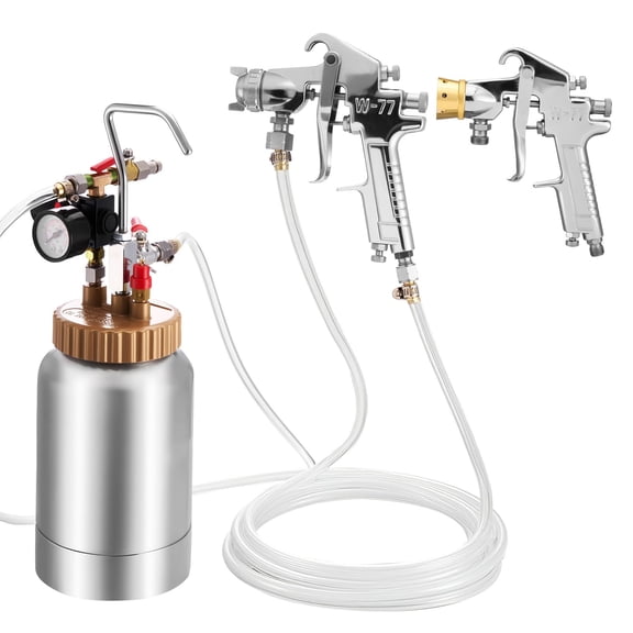 Spray Paint Pressure Pot, 0.5 Gal/2 L Pressure Pot Paint Sprayer, 1.8mm + 3mm Two Spray Guns Central Pneumatic Sprays Gun with Two 9.8 FT/3 m Hoses for Furniture, Car, Fence, Max 45 Psi