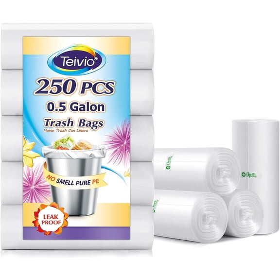 0.5 Gallon Mini 11" x 12" Trash Bags, Tiny Bathroom Garbage Can Liners by , Small Plastic Bags for Desktop Bin/Dog/Poop Car, Fit 2 Liters or Less (250 Counts, Clear)